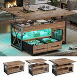 Itaar | 40 Inch Lift Top Coffee Table with Storage for Living Room 4 in 1 Table LED Expandable Coffee Table with 2 Fabric Drawers LED Light