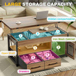 Itaar | 40 Inch Lift Top Coffee Table with Storage for Living Room 4 in 1 Table LED Expandable Coffee Table with 2 Fabric Drawers LED Light