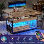 Itaar | 40 Inch Lift Top Coffee Table with Storage for Living Room 4 in 1 Table LED Expandable Coffee Table with 2 Fabric Drawers LED Light