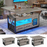 Itaar | 40 Inch Lift Top Coffee Table with Storage for Living Room 4 in 1 Table LED Expandable Coffee Table with 2 Fabric Drawers LED Light