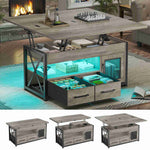 Itaar | 40 Inch Lift Top Coffee Table with Storage for Living Room 4 in 1 Table LED Expandable Coffee Table with 2 Fabric Drawers LED Light