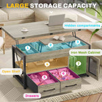 Itaar | 40 Inch Lift Top Coffee Table with Storage for Living Room 4 in 1 Table LED Expandable Coffee Table with 2 Fabric Drawers LED Light