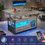 Itaar | 40 Inch Lift Top Coffee Table with Storage for Living Room 4 in 1 Table LED Expandable Coffee Table with 2 Fabric Drawers LED Light
