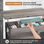 Itaar | 40 Inch Lift Top Coffee Table with Storage for Living Room 4 in 1 Table LED Expandable Coffee Table with 2 Fabric Drawers LED Light
