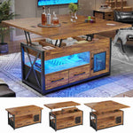 Itaar | 40 Inch Lift Top Coffee Table with Storage for Living Room 4 in 1 Table LED Expandable Coffee Table with 2 Fabric Drawers LED Light