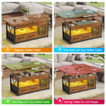 Itaar | 40 Inch Lift Top Coffee Table with Storage for Living Room 4 in 1 Table LED Expandable Coffee Table with 2 Fabric Drawers LED Light