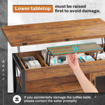 Itaar | 40 Inch Lift Top Coffee Table with Storage for Living Room 4 in 1 Table LED Expandable Coffee Table with 2 Fabric Drawers LED Light