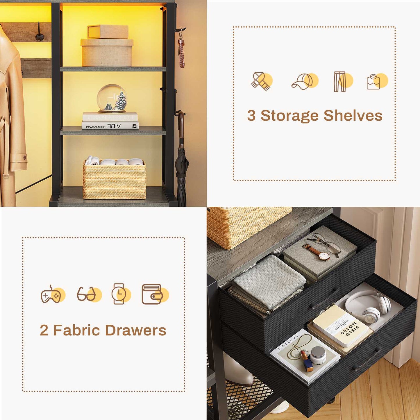 Itaar | Hall Tree with Bench and Shoe Storage 7 in 1 Entryway Bench with Coat Rack 3 Storage Cubbies 3 Open Shelves 17 Coat Hooks