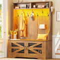 Itaar | Hall Tree with Bench and Shoe Storage 5 in 1 Entryway Bench with Coat Rack 10 Shoe Cubbies 9 Coat Hooks Barn Door Adjustable Shelf