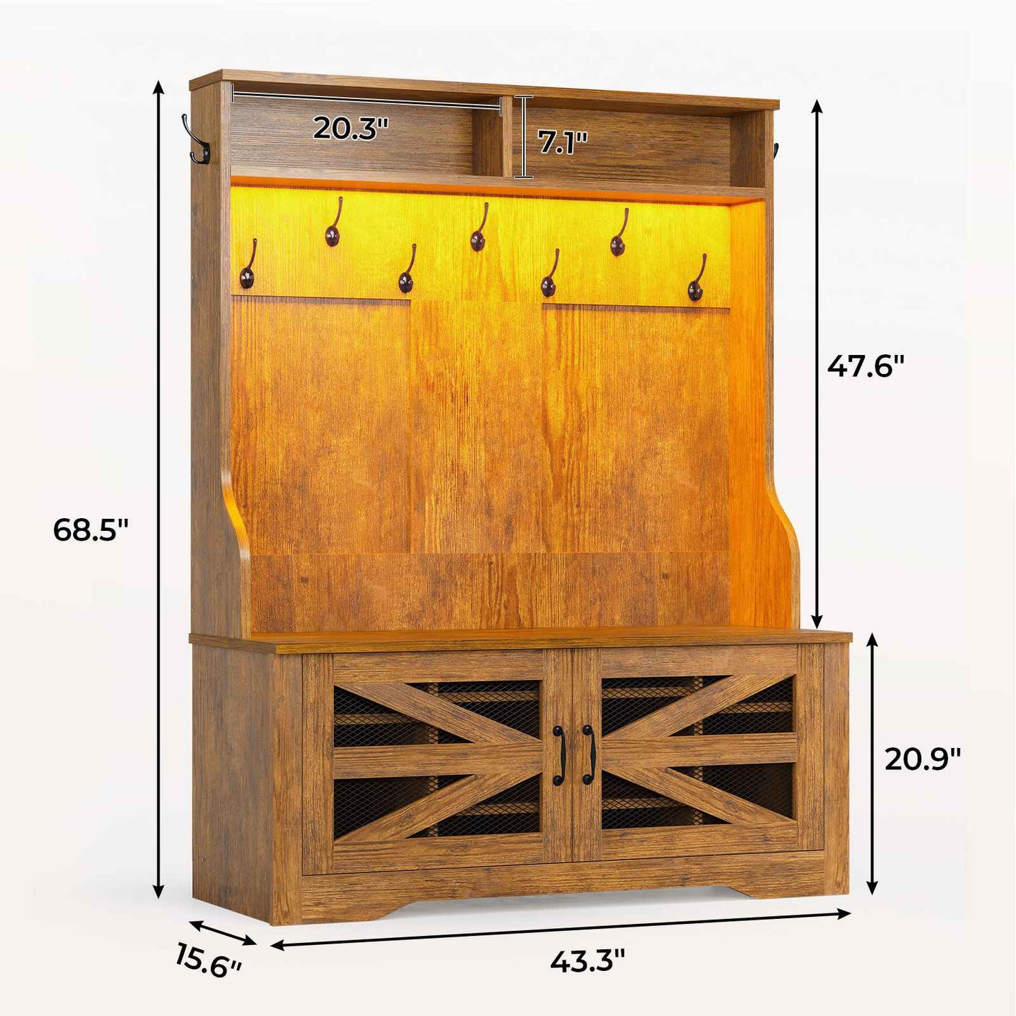 Itaar | Hall Tree with Bench and Shoe Storage 5 in 1 Entryway Bench with Coat Rack 10 Shoe Cubbies 9 Coat Hooks Barn Door Adjustable Shelf