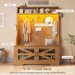 Itaar | Hall Tree with Bench and Shoe Storage 5 in 1 Entryway Bench with Coat Rack 10 Shoe Cubbies 9 Coat Hooks Barn Door Adjustable Shelf