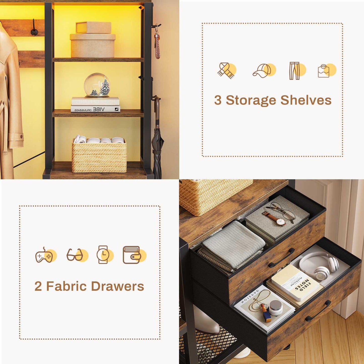 Itaar | Hall Tree with Bench and Shoe Storage 7 in 1 Entryway Bench with Coat Rack 3 Storage Cubbies 3 Open Shelves 17 Coat Hooks