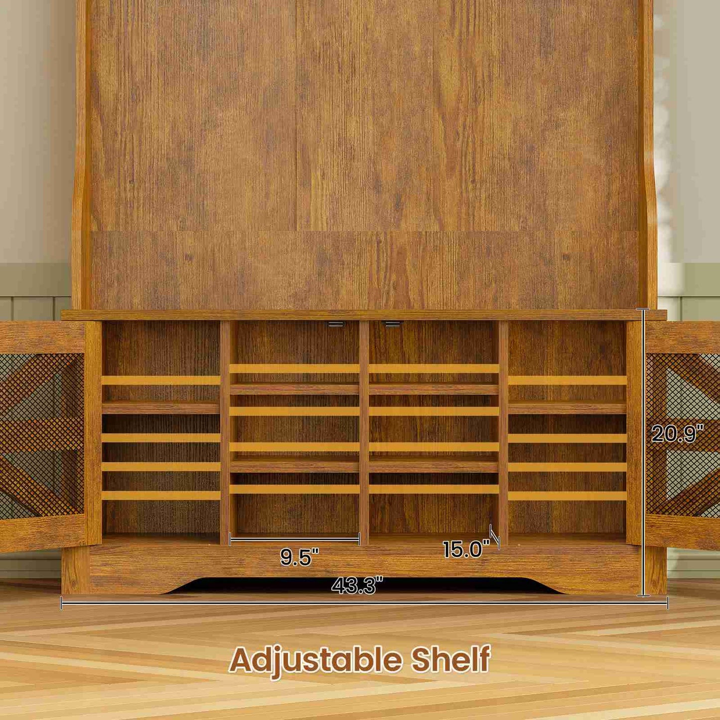 Itaar | Hall Tree with Bench and Shoe Storage 5 in 1 Entryway Bench with Coat Rack 10 Shoe Cubbies 9 Coat Hooks Barn Door Adjustable Shelf