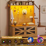 Itaar | Hall Tree with Bench and Shoe Storage 5 in 1 Entryway Bench with Coat Rack 10 Shoe Cubbies 9 Coat Hooks Barn Door Adjustable Shelf