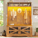 Itaar | Hall Tree with Bench and Shoe Storage 5 in 1 Entryway Bench with Coat Rack 10 Shoe Cubbies 9 Coat Hooks Barn Door Adjustable Shelf