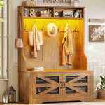 Itaar | Hall Tree with Bench and Shoe Storage 5 in 1 Entryway Bench with Coat Rack 10 Shoe Cubbies 9 Coat Hooks Barn Door Adjustable Shelf