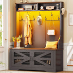 Itaar | Hall Tree with Bench and Shoe Storage 5 in 1 Entryway Bench with Coat Rack 10 Shoe Cubbies 9 Coat Hooks Barn Door Adjustable Shelf