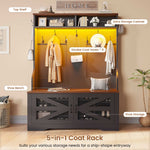 Itaar | Hall Tree with Bench and Shoe Storage 5 in 1 Entryway Bench with Coat Rack 10 Shoe Cubbies 9 Coat Hooks Barn Door Adjustable Shelf