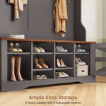 Itaar | Hall Tree with Bench and Shoe Storage 5 in 1 Entryway Bench with Coat Rack 10 Shoe Cubbies 9 Coat Hooks Barn Door Adjustable Shelf