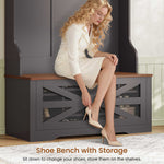 Itaar | Hall Tree with Bench and Shoe Storage 5 in 1 Entryway Bench with Coat Rack 10 Shoe Cubbies 9 Coat Hooks Barn Door Adjustable Shelf