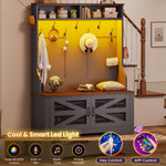 Itaar | Hall Tree with Bench and Shoe Storage 5 in 1 Entryway Bench with Coat Rack 10 Shoe Cubbies 9 Coat Hooks Barn Door Adjustable Shelf