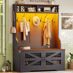 Itaar | Hall Tree with Bench and Shoe Storage 5 in 1 Entryway Bench with Coat Rack 10 Shoe Cubbies 9 Coat Hooks Barn Door Adjustable Shelf