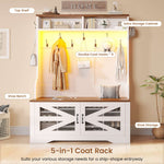 Itaar | Hall Tree with Bench and Shoe Storage 5 in 1 Entryway Bench with Coat Rack 10 Shoe Cubbies 9 Coat Hooks Barn Door Adjustable Shelf