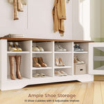 Itaar | Hall Tree with Bench and Shoe Storage 5 in 1 Entryway Bench with Coat Rack 10 Shoe Cubbies 9 Coat Hooks Barn Door Adjustable Shelf