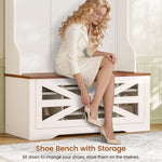 Itaar | Hall Tree with Bench and Shoe Storage 5 in 1 Entryway Bench with Coat Rack 10 Shoe Cubbies 9 Coat Hooks Barn Door Adjustable Shelf