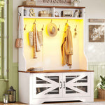 Itaar | Hall Tree with Bench and Shoe Storage 5 in 1 Entryway Bench with Coat Rack 10 Shoe Cubbies 9 Coat Hooks Barn Door Adjustable Shelf