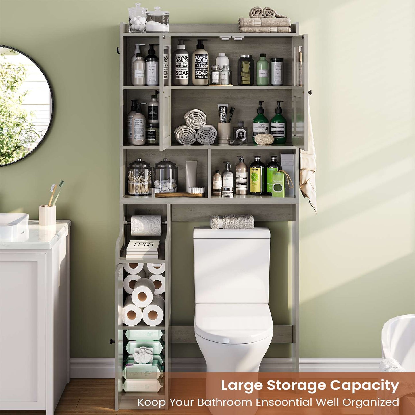 Itaar | Over The Toilet Storage Cabinet Over Toilet Bathroom Organizer with Glass Doors Toilet Paper Holder Stand