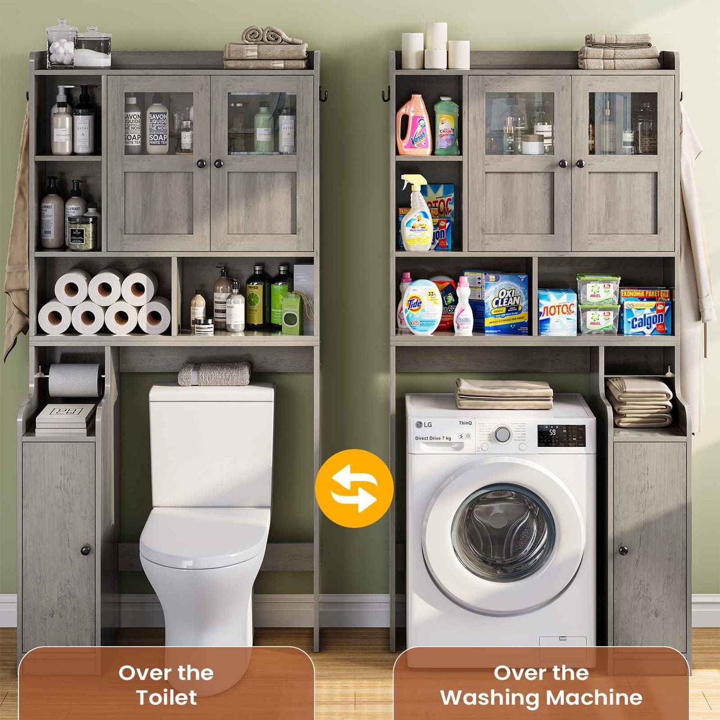Itaar | Over The Toilet Storage Cabinet Over Toilet Bathroom Organizer with Glass Doors Toilet Paper Holder Stand