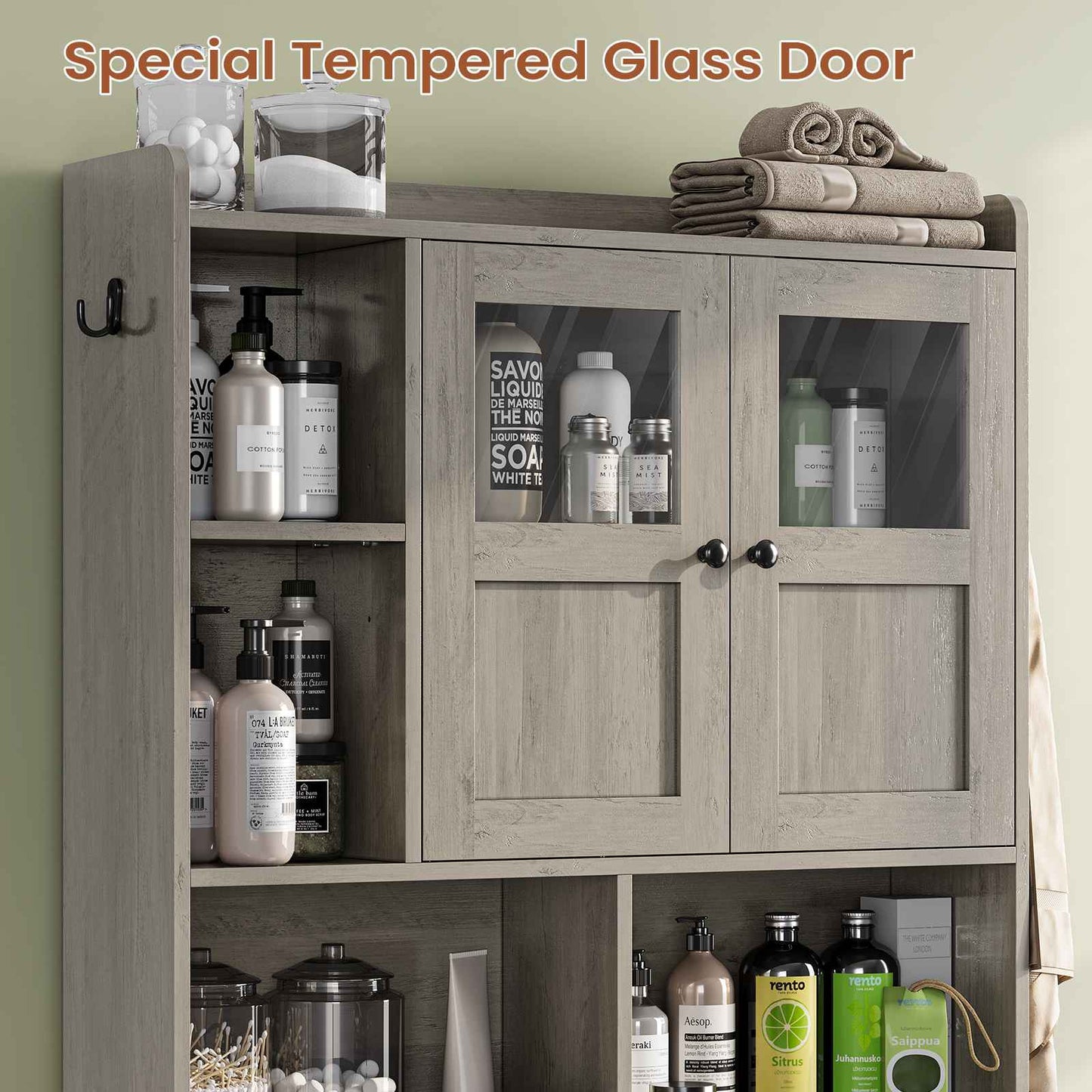 Itaar | Over The Toilet Storage Cabinet Over Toilet Bathroom Organizer with Glass Doors Toilet Paper Holder Stand