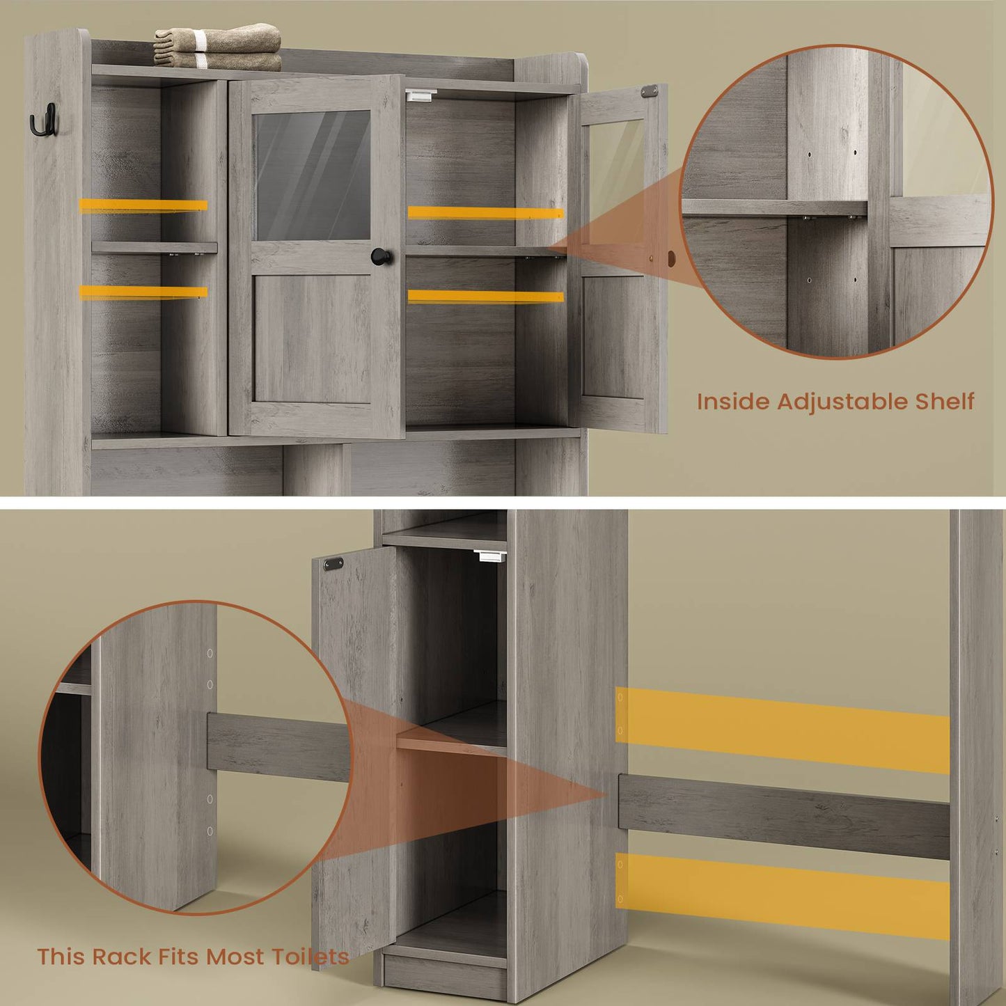 Itaar | Over The Toilet Storage Cabinet Over Toilet Bathroom Organizer with Glass Doors Toilet Paper Holder Stand