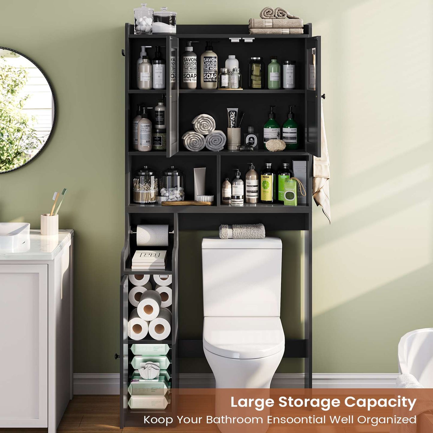 Itaar | Over The Toilet Storage Cabinet Over Toilet Bathroom Organizer with Glass Doors Toilet Paper Holder Stand