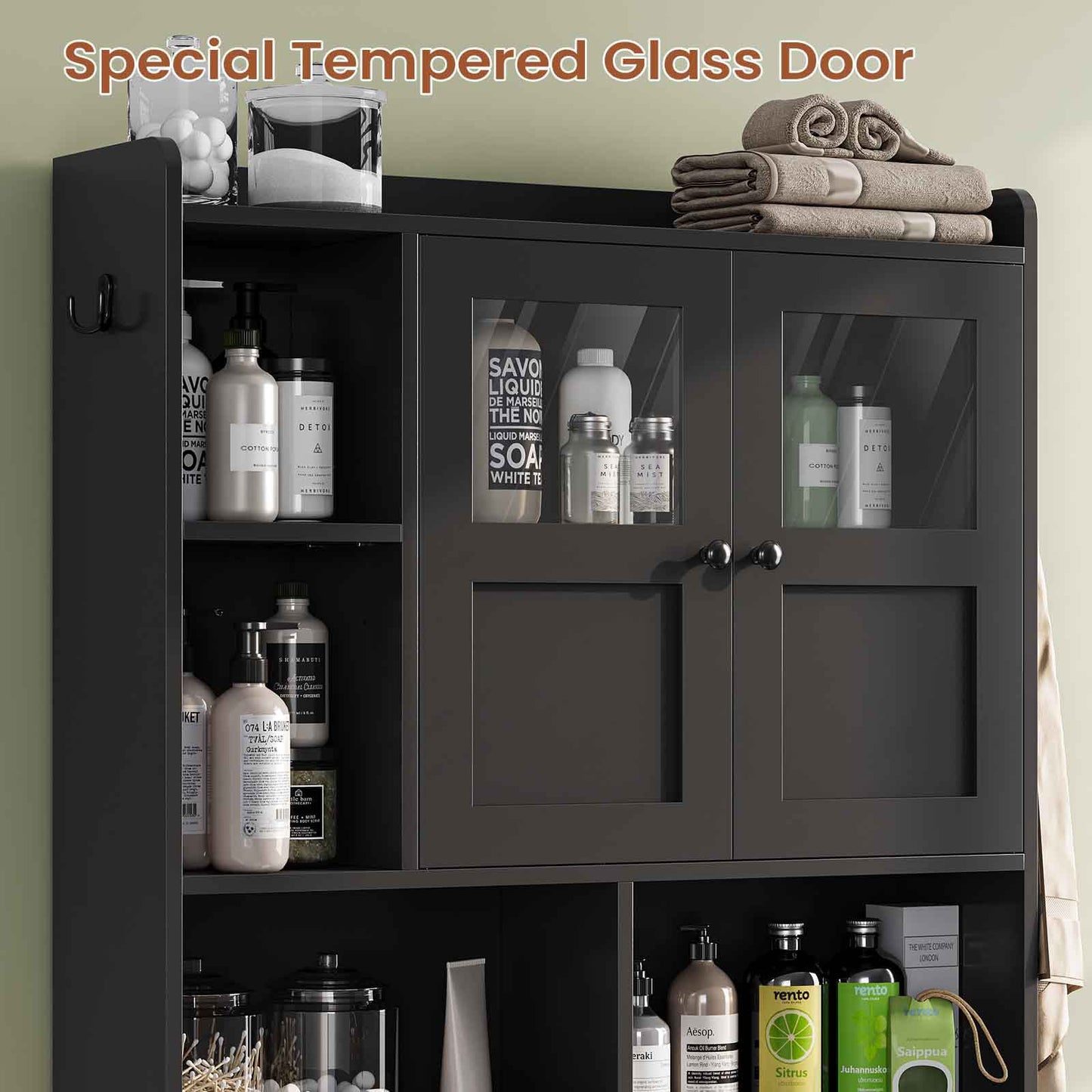 Itaar | Over The Toilet Storage Cabinet Over Toilet Bathroom Organizer with Glass Doors Toilet Paper Holder Stand