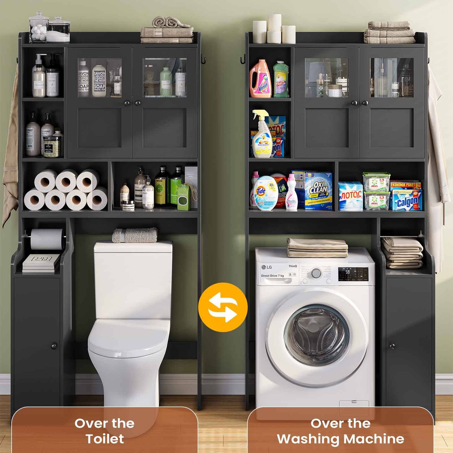 Itaar | Over The Toilet Storage Cabinet Over Toilet Bathroom Organizer with Glass Doors Toilet Paper Holder Stand