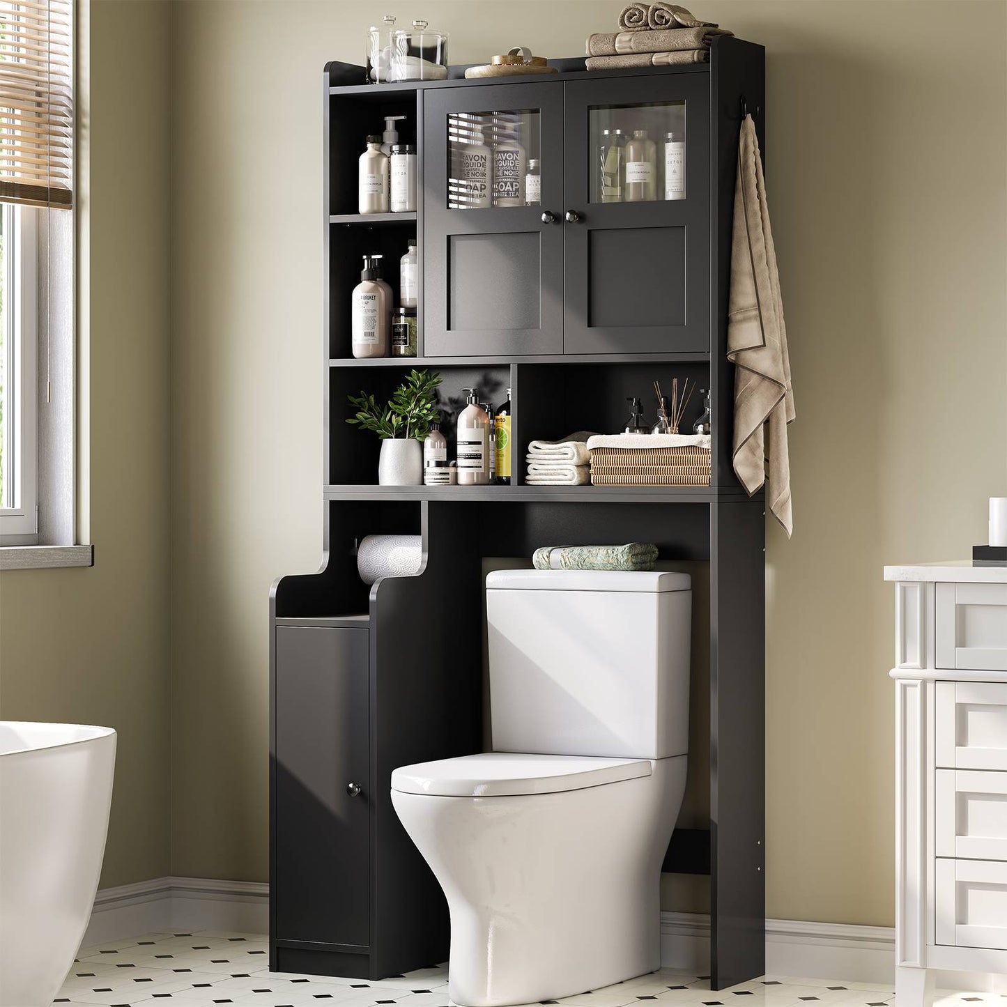 Itaar | Over The Toilet Storage Cabinet Over Toilet Bathroom Organizer with Glass Doors Toilet Paper Holder Stand