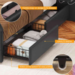 Itaar | Queen Bed Frame with 53 Inch Tall Headboard and 4 Storage Drawers PU Leather Upholstered Platform Bed Frame Built in Charging Station Led