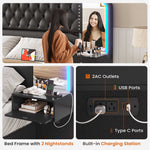Itaar | Queen Bed Frame with 53 Inch Tall Headboard and 4 Storage Drawers PU Leather Upholstered Platform Bed Frame Built in Charging Station Led