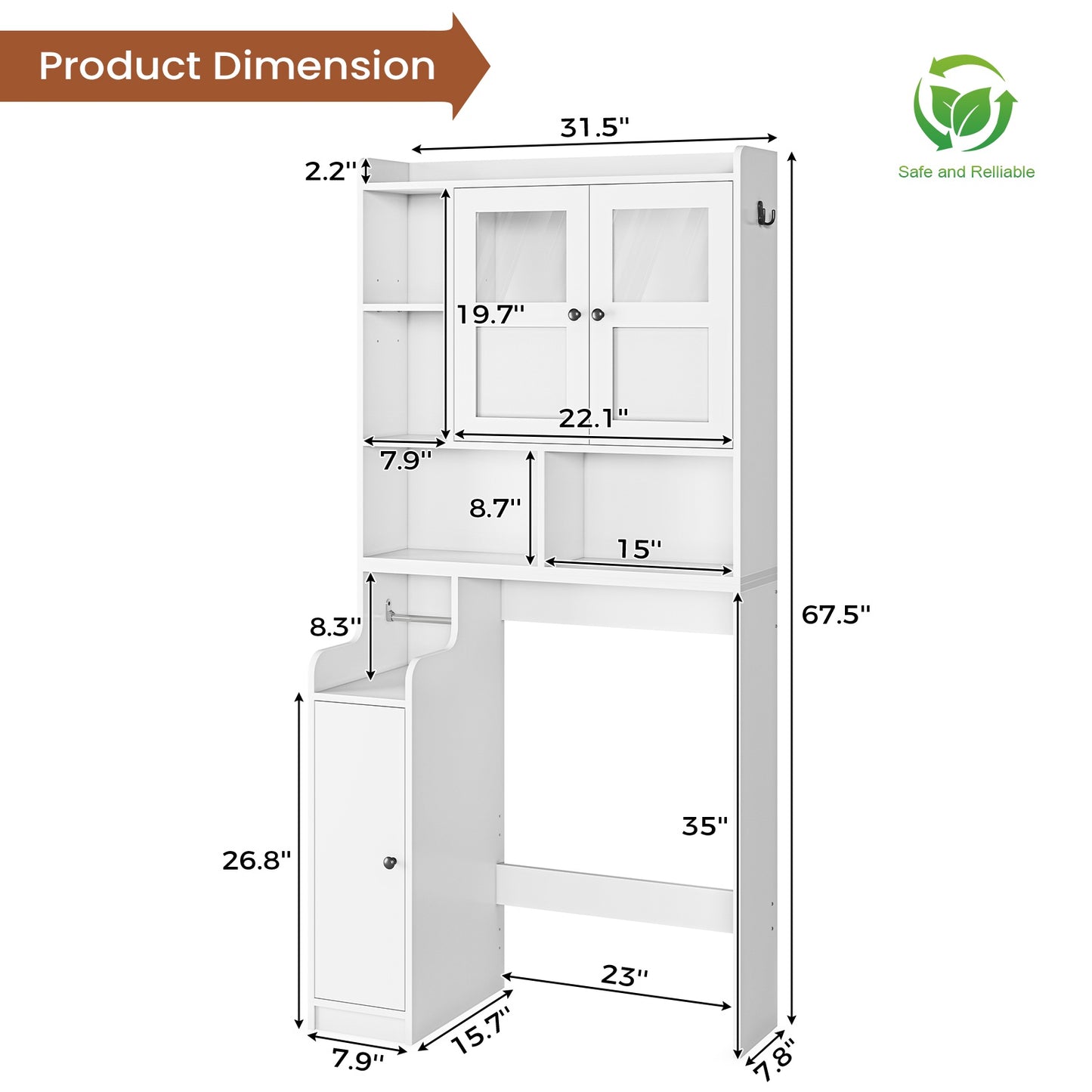 Itaar | Over The Toilet Storage Cabinet Over Toilet Bathroom Organizer with Glass Doors Toilet Paper Holder Stand