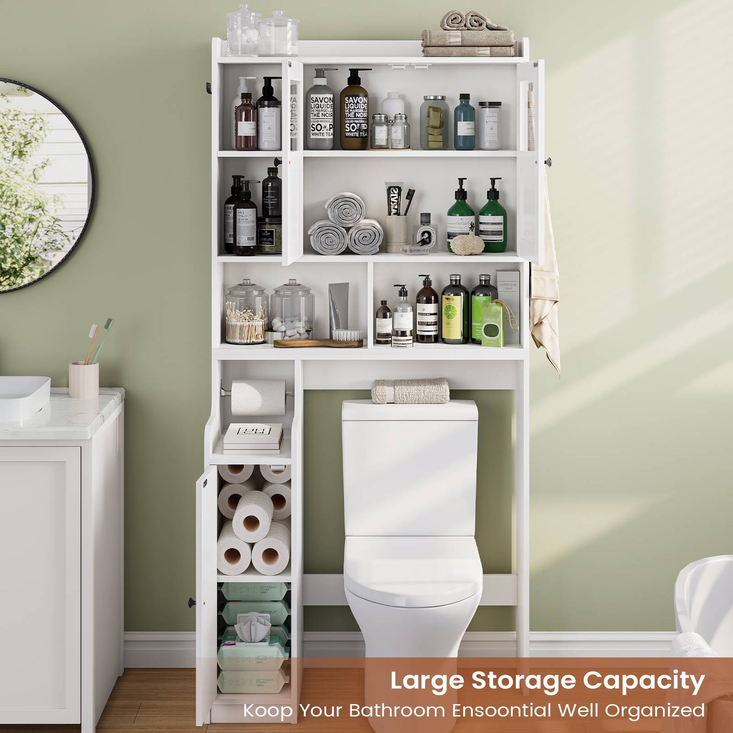 Itaar | Over The Toilet Storage Cabinet Over Toilet Bathroom Organizer with Glass Doors Toilet Paper Holder Stand