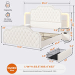 Itaar | Queen Bed Frame with 53 Inch Tall Headboard and 4 Storage Drawers PU Leather Upholstered Platform Bed Frame Built in Charging Station Led