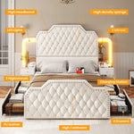 Itaar | Queen Bed Frame with 53 Inch Tall Headboard and 4 Storage Drawers PU Leather Upholstered Platform Bed Frame Built in Charging Station Led