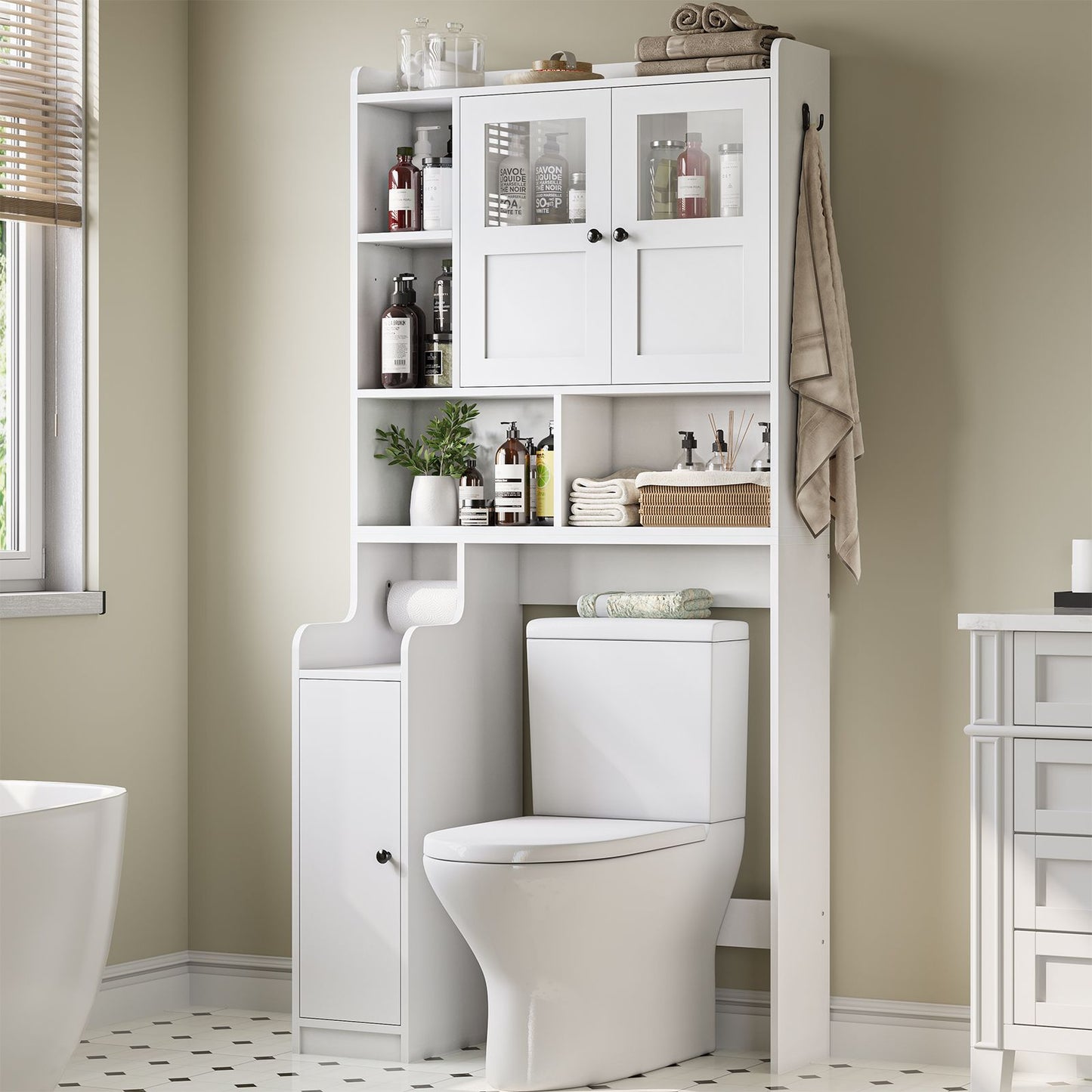 Itaar | Over The Toilet Storage Cabinet Over Toilet Bathroom Organizer with Glass Doors Toilet Paper Holder Stand