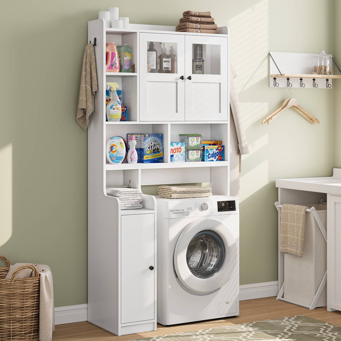 Itaar | Over The Toilet Storage Cabinet Over Toilet Bathroom Organizer with Glass Doors Toilet Paper Holder Stand