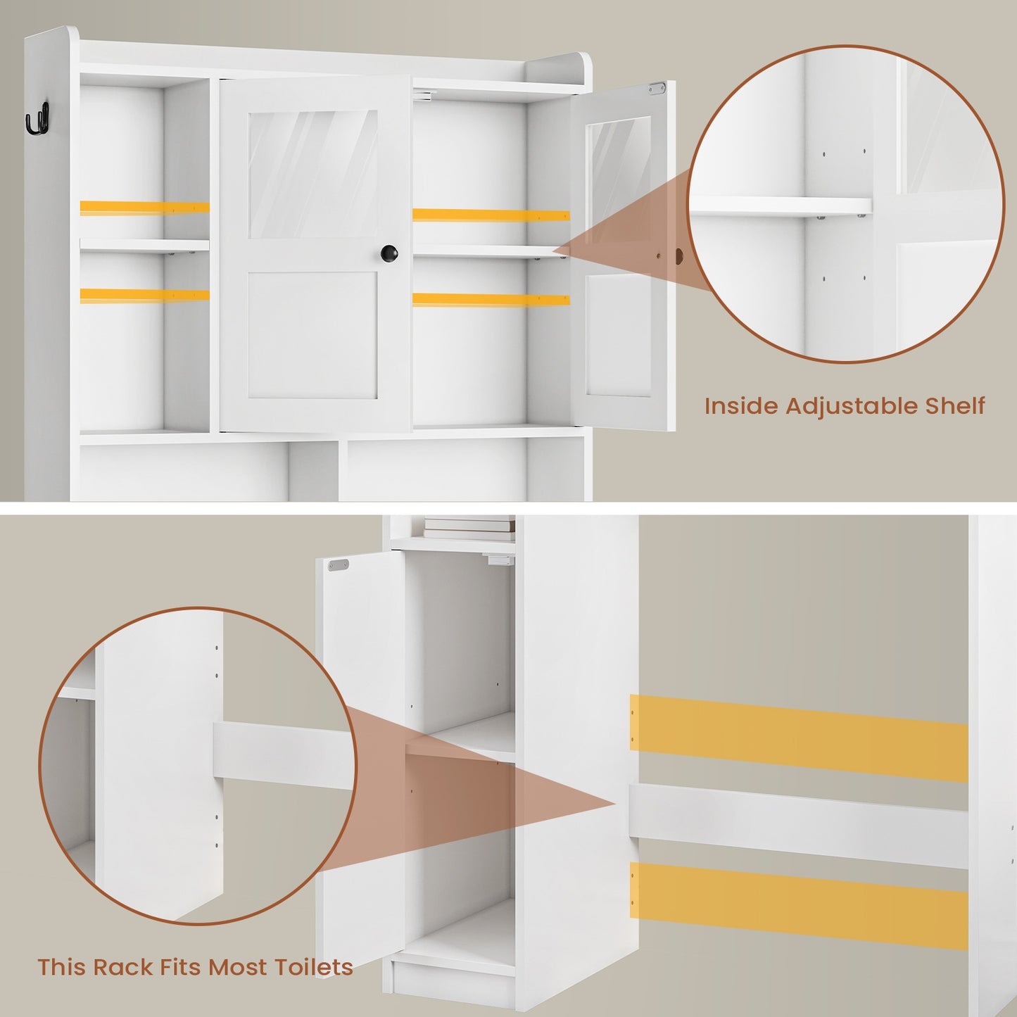 Itaar | Over The Toilet Storage Cabinet Over Toilet Bathroom Organizer with Glass Doors Toilet Paper Holder Stand