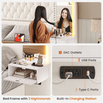 Itaar | Queen Bed Frame with 53 Inch Tall Headboard and 4 Storage Drawers PU Leather Upholstered Platform Bed Frame Built in Charging Station Led
