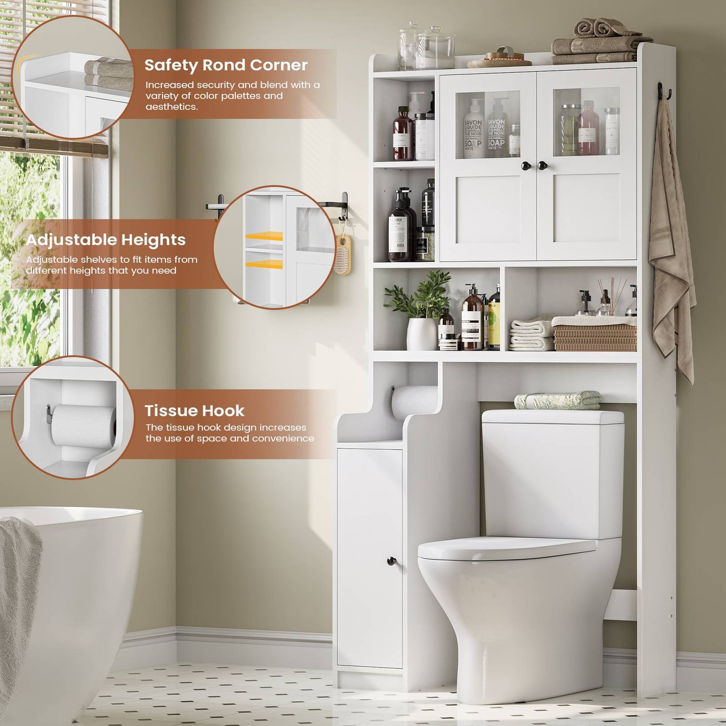 Itaar | Over The Toilet Storage Cabinet Over Toilet Bathroom Organizer with Glass Doors Toilet Paper Holder Stand