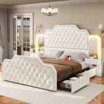 Itaar | Queen Bed Frame with 53 Inch Tall Headboard and 4 Storage Drawers PU Leather Upholstered Platform Bed Frame Built in Charging Station Led